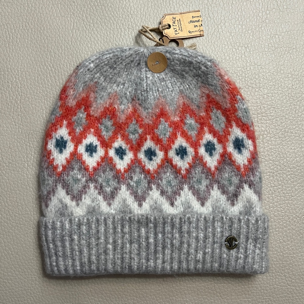 NWT - Fat Face Women’s Hand Knitted Wool Blended Fairisle Beanie